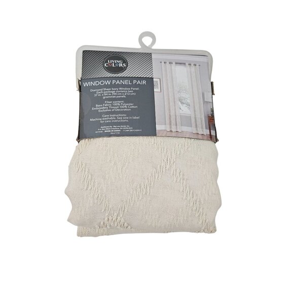Living Colors Curtains Diamond Sheer Ivory Window Panel Pair 74 X 84 Grommet - Picture 2 of 10